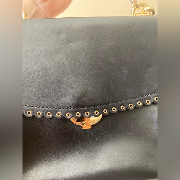 Michael Kors Black & Gold Ava Leather Satchel Handbag Purse Detachable Strap - Picture 6 of 7